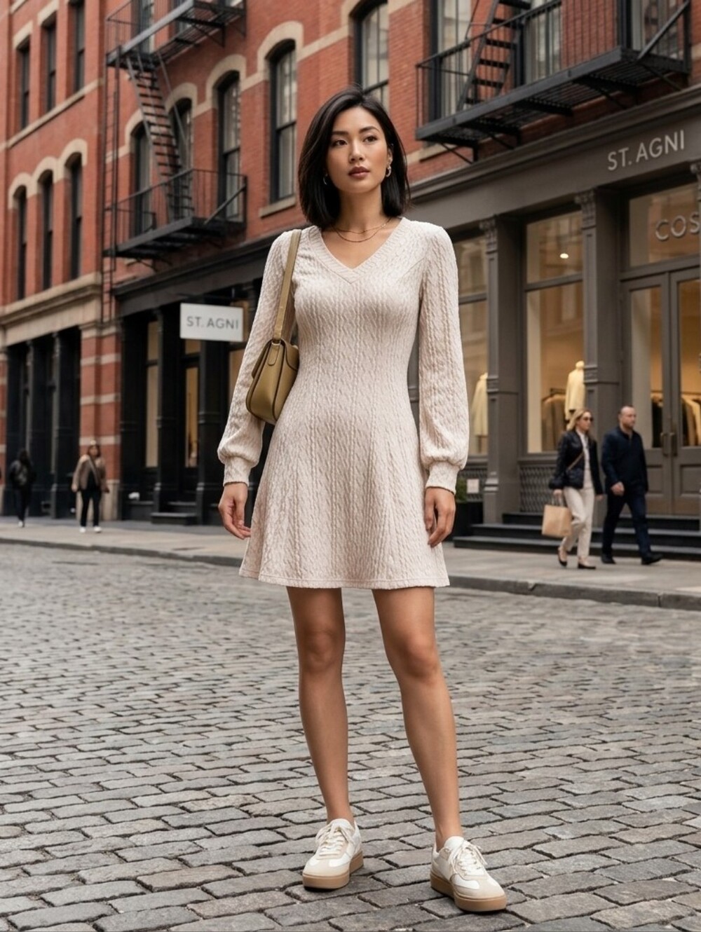 SHEIN Clasi Cream Solid A Line Dress Medium